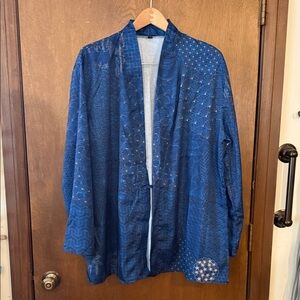 Indigo Patchwork Open-Front Kimono Jacket